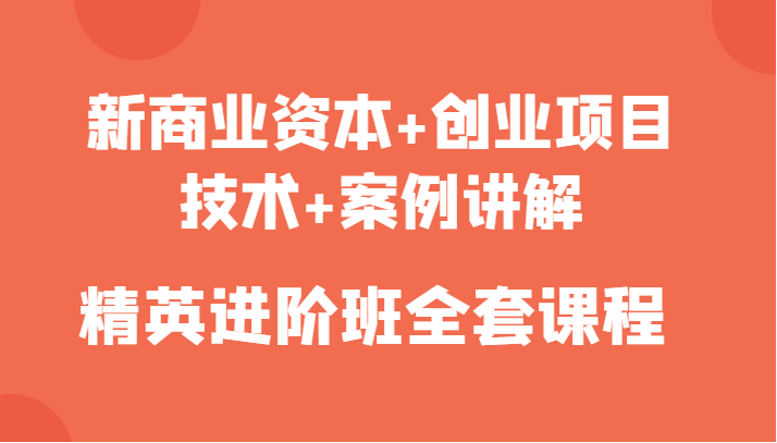 新商业资本+创业项目，技术+案例讲解，精英进阶班全套课程-第一资源库