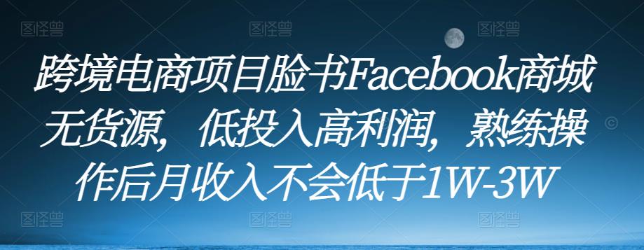 跨境电商项目脸书Facebook商城无货源，低投入高利润，熟练操作后月收入不会低于1W-3W-第一资源库