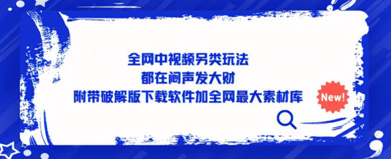 全网中视频另类玩法，都在闷声发大财，附带破解版下载软件加全网最大素材库-第一资源库