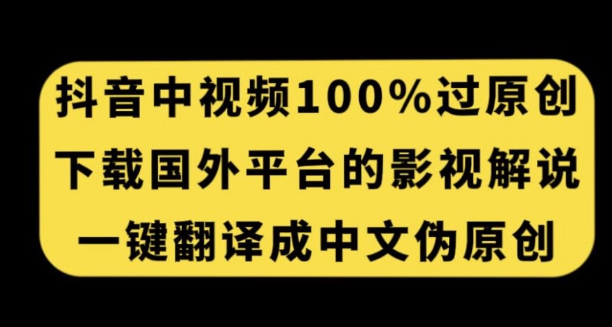 抖音中视频百分百过原创，下载国外平台的电影解说，一键翻译成中文获取收益-第一资源库