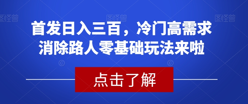 首发日入三百，冷门高需求消除路人零基础玩法来啦【揭秘】-第一资源库