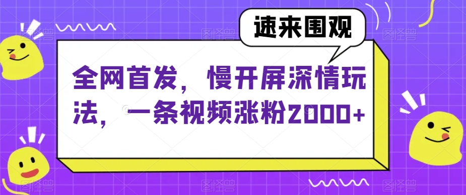 全网首发，慢开屏深情玩法，一条视频涨粉2000+【揭秘】-第一资源库