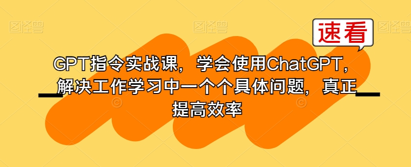 GPT指令实战课，学会使用ChatGPT，解决工作学习中一个个具体问题，真正提高效率-第一资源库