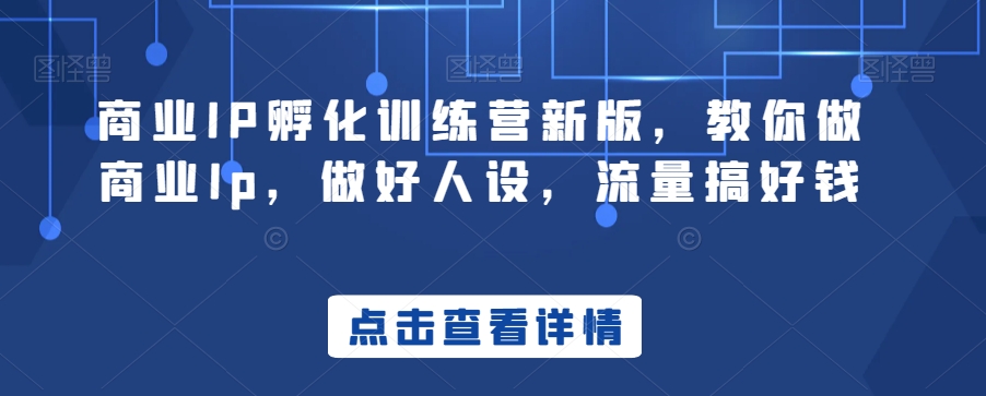 商业IP孵化训练营新版，教你做商业Ip，做好人设，流量搞好钱-第一资源库