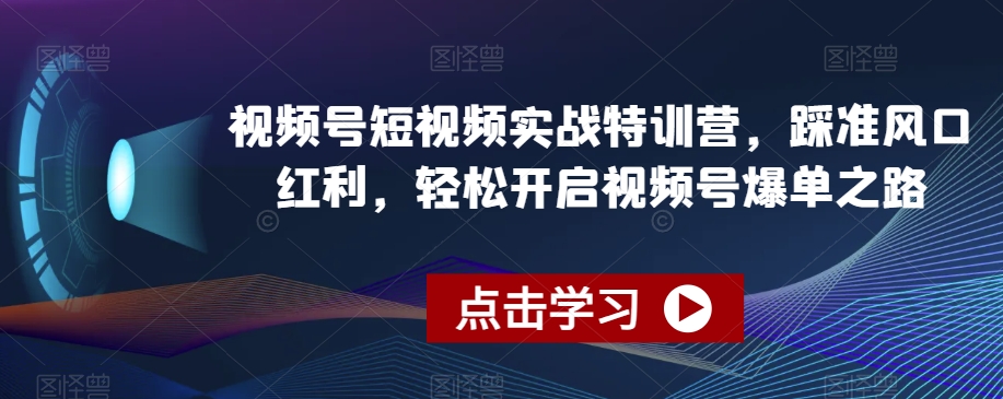 视频号短视频实战特训营，踩准风口红利，轻松开启视频号爆单之路-第一资源库