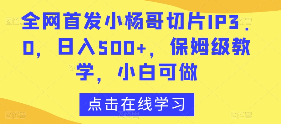 全网首发小杨哥切片IP3.0，日入500+，保姆级教学，小白可做【揭秘】-第一资源库