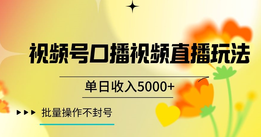 视频号囗播视频直播玩法，单日收入5000+，批量操作不封号【揭秘】-第一资源库