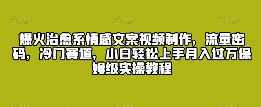 爆火治愈系情感文案视频制作，流量密码，冷门赛道，小白轻松上手月入过万保姆级实操教程【揭秘】-第一资源库