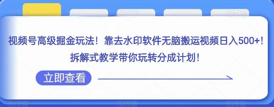 视频号高级掘金玩法，靠去水印软件无脑搬运视频日入500+，拆解式教学带你玩转分成计划【揭秘】-第一资源库