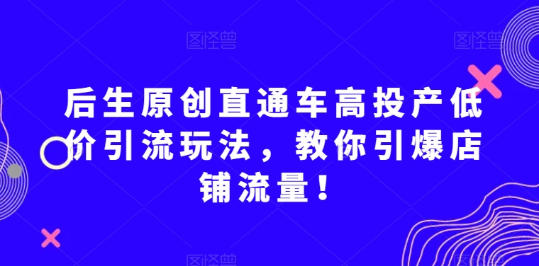 后生原创直通车高投产低价引流玩法，教你引爆店铺流量！-第一资源库