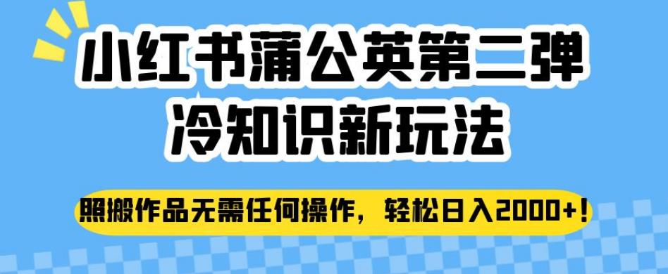 小红书蒲公英第二弹冷知识新玩法，照搬作品无需任何操作，轻松日入2000+【揭秘】-第一资源库