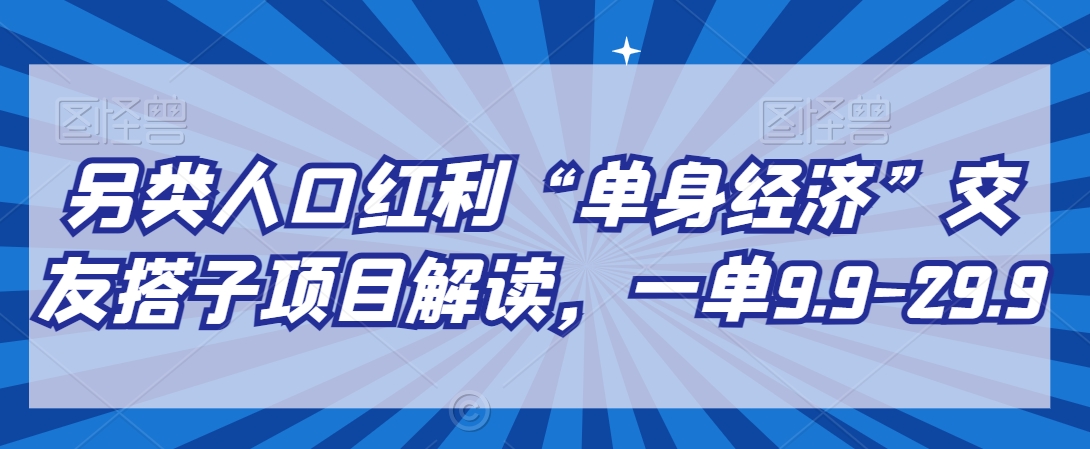 另类人口红利“单身经济”交友搭子项目解读，一单9.9-29.9【揭秘】-第一资源库