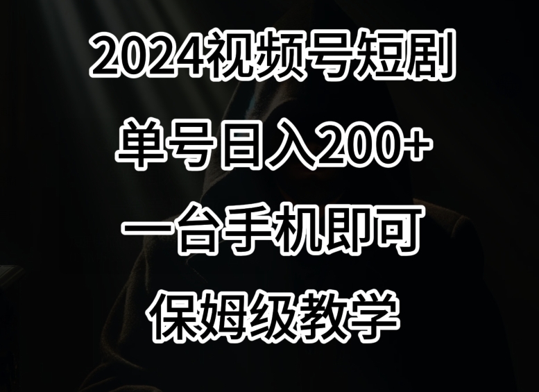 2024风口，视频号短剧，单号日入200+，一台手机即可操作，保姆级教学【揭秘】-第一资源库