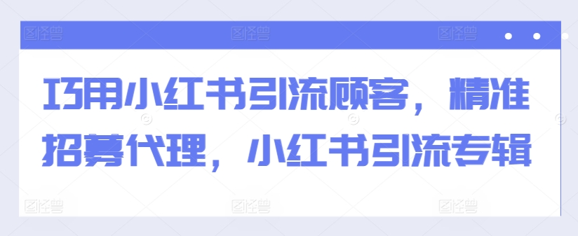 巧用小红书引流顾客，精准招募代理，小红书引流专辑-第一资源库