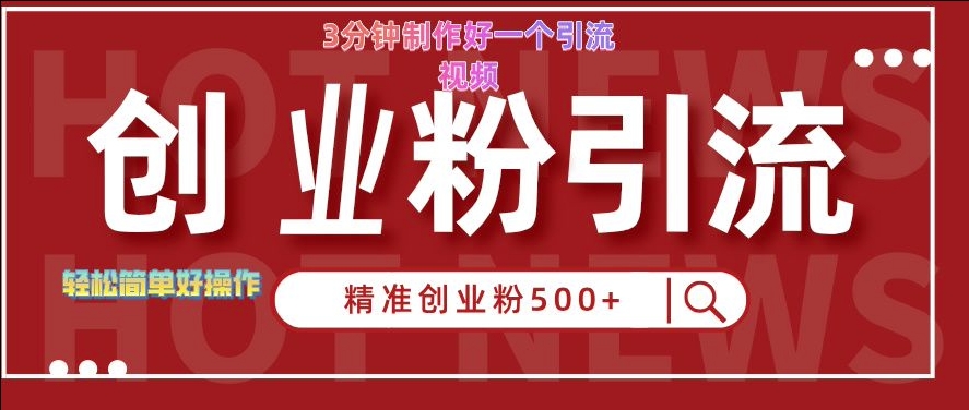 快手被动引流创业粉500+的玩法，3分钟制作好一个引流视频，轻松简单好操作【揭秘】-第一资源库