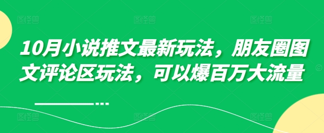 10月小说推文最新玩法，朋友圈图文评论区玩法，可以爆百万大流量 -第一资源库