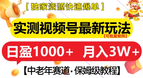 实测视频号最新玩法，中老年赛道，独家资源，月入过W+【揭秘】-第一资源库