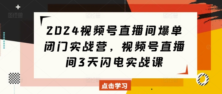 2024视频号直播间爆单闭门实战营，视频号直播间3天闪电实战课-第一资源库