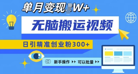 无脑搬运视频号可批量复制，新手即可操作，日引精准创业粉300+，月变现过W 【揭秘】-第一资源库