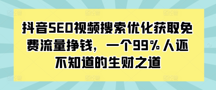 抖音SEO视频搜索优化获取免费流量挣钱，一个99%人还不知道的生财之道-第一资源库